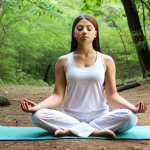 **Mental Preparation for Exam**: Create an image of a person practicing meditation in a serene environment, surrounded by nature, with a focused expression. Include elements like calming colors and peaceful scenery to convey a sense of tranquility and mental readiness for an exam.