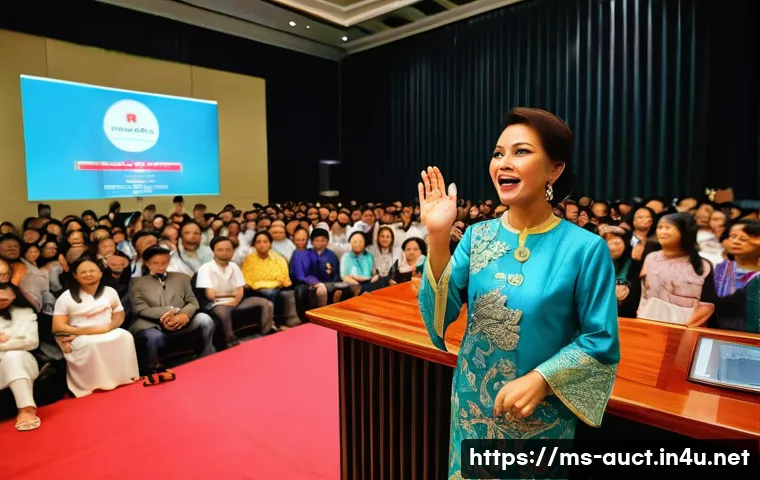 경매사와 감정평가사의 차이 - **"A vibrant, wide-angle shot capturing a lively public property auction in a modern hall in Malaysi...